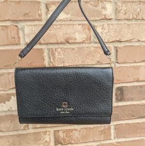 Kate Spade Pebbled Leather Flap Crossbody Bag Removable Strap Black